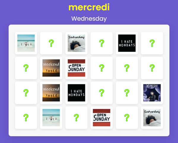 French for Beginners – Memory Game – Days of the Week & 4 Seasons