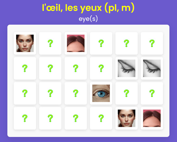 French for Beginners – Memory Game – Head and Face Vocabulary