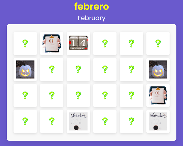 Spanish for Beginners – Memory Game – Months of the Year